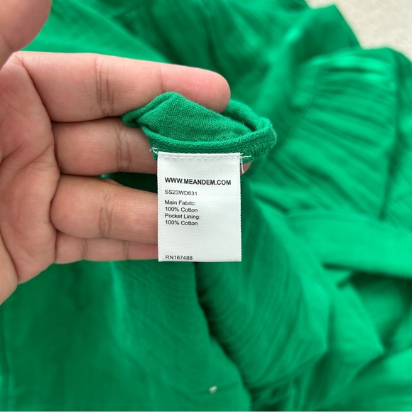 Me + Em Dress 12 Maxi Cheesecloth Cut Out Pockets Tiered Sleeveless Ruffle Green - Picture 13 of 15